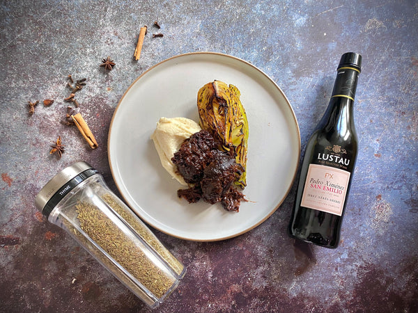 Mother's Day | Beef Cheeks in Sweet Sherry and Spices, Celeriac Mash, Charred Hispi Cabbage