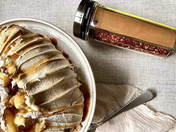 Cinnamon Pavlova with spiced apples and toffee walnuts