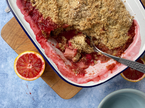 Rhubarb, Raspberry and Plum Crumble