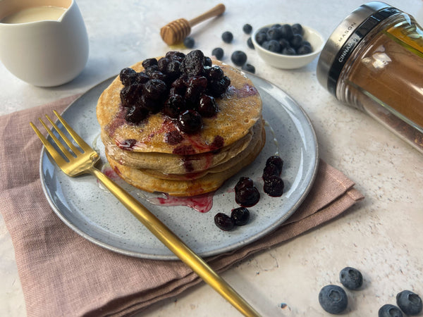 Fluffy Gluten Free Cinnamon & Blueberry Pancakes