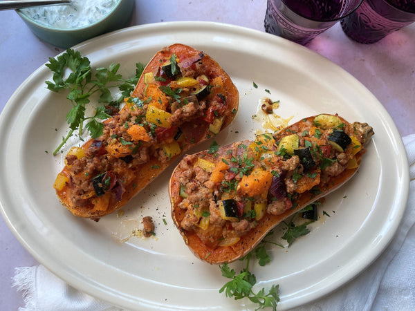 Spicy Sausage Stuffed Butternut Squash