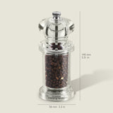 #salt&pepperset
The Cole & Mason 505 Salt & Pepper Mill, with a clear acrylic design, comes filled with black peppercorns, measures 140mm tall by 56mm wide, and features adjustable grind settings.
