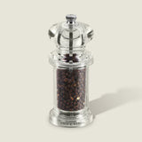 #pepper
A clear acrylic 505 Pepper Mill by Cole & Mason, featuring adjustable settings, whole black peppercorns, a silver top knob, and Cole & Mason label at the base—ideal for Salt & Pepper Mills collections, photographed on a light gray background.