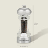 The Cole & Mason Clovelly Salt & Pepper Mill Set features a clear acrylic, contemporary design with adjustable grinding mechanisms. Each mill measures 149 mm tall by 58 mm wide—an essential addition to any table.