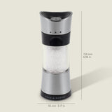 #salt
The Cole & Mason Horsham Salt & Pepper Mills feature a high-performance adjustable grinder, stainless steel and clear acrylic design, come filled with coarse salt, measure 154mm x 55mm, and are labeled “COLE & MASON” at the base.