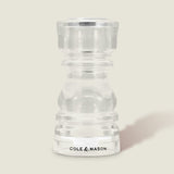 #130mm #singleshaker The Cole & Mason London Acrylic Salt & Pepper Shaker, with its classic curved design and clear acrylic body, stands upright on a light background—an ideal addition to any salt and pepper shaker collection.