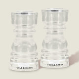 #130mm #shakerset Two Cole & Mason London Acrylic Salt & Pepper Shakers stand side by side on a neutral background, each with the brand name displayed at the base.