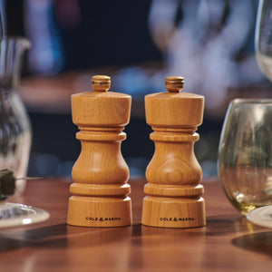 #130mm 
Cole & Mason London beech mill set on an elegant evening table